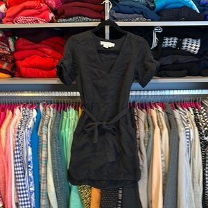 Pilcro and Letterpress black short sleeve tie waist 2 pocket dress size XSP